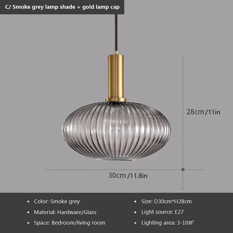 أضواء قلادة الزجاج E27 الدخان الرمادي للمطبخ مطعم...