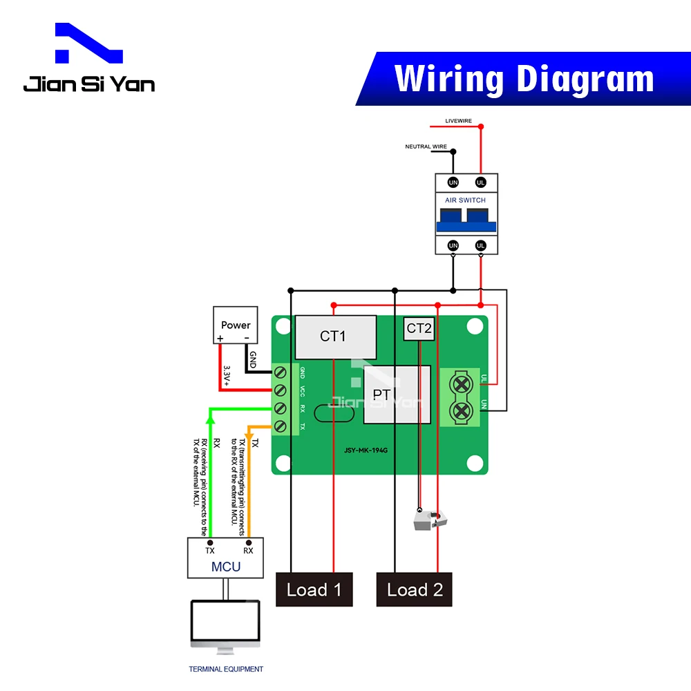 Energy Meter JSY-MK-194G 20mA-50A AC Single Phase Bidirectional Energy Meter Module with TTL Modbus-RTU Communication and 1 Split-core CT