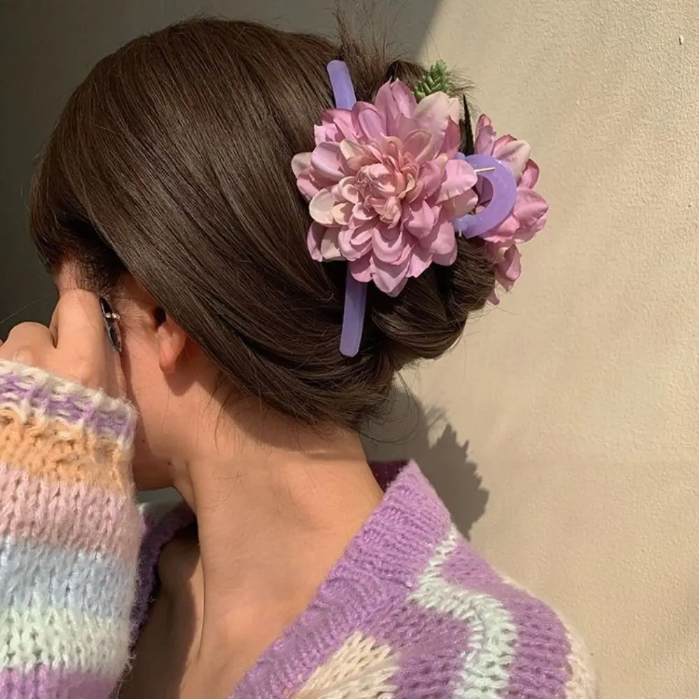 

Sweet Purple Peony Flower Claw Clip for Women Vintage Fashion Large Flower Shark Clip Vacation Headwear