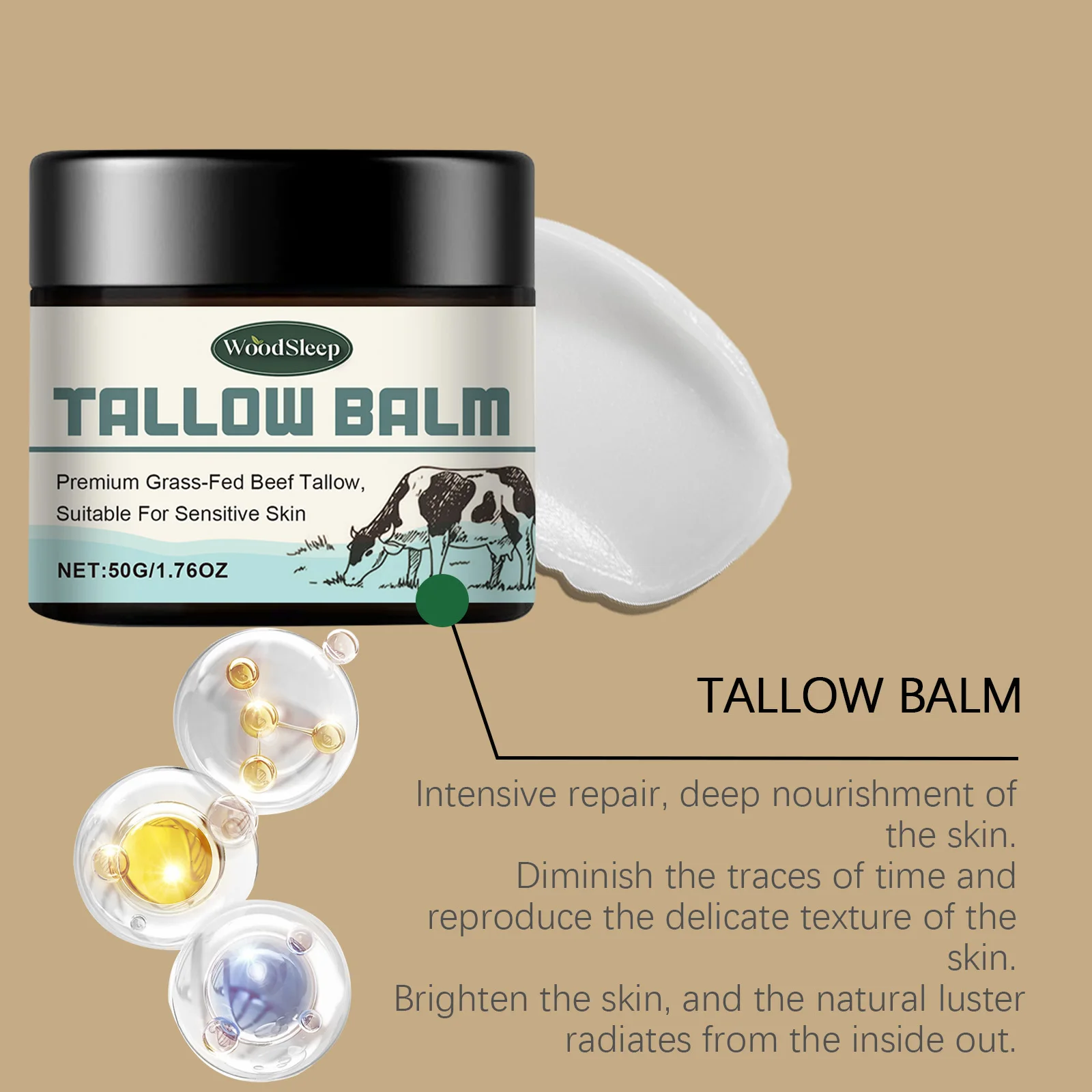 Beef Tallow Cream for Dry Damaged Skin Nourishing Body Balm Reduce Redness Anti Puffiness Firming Lifting Moisturizing Face Care 5