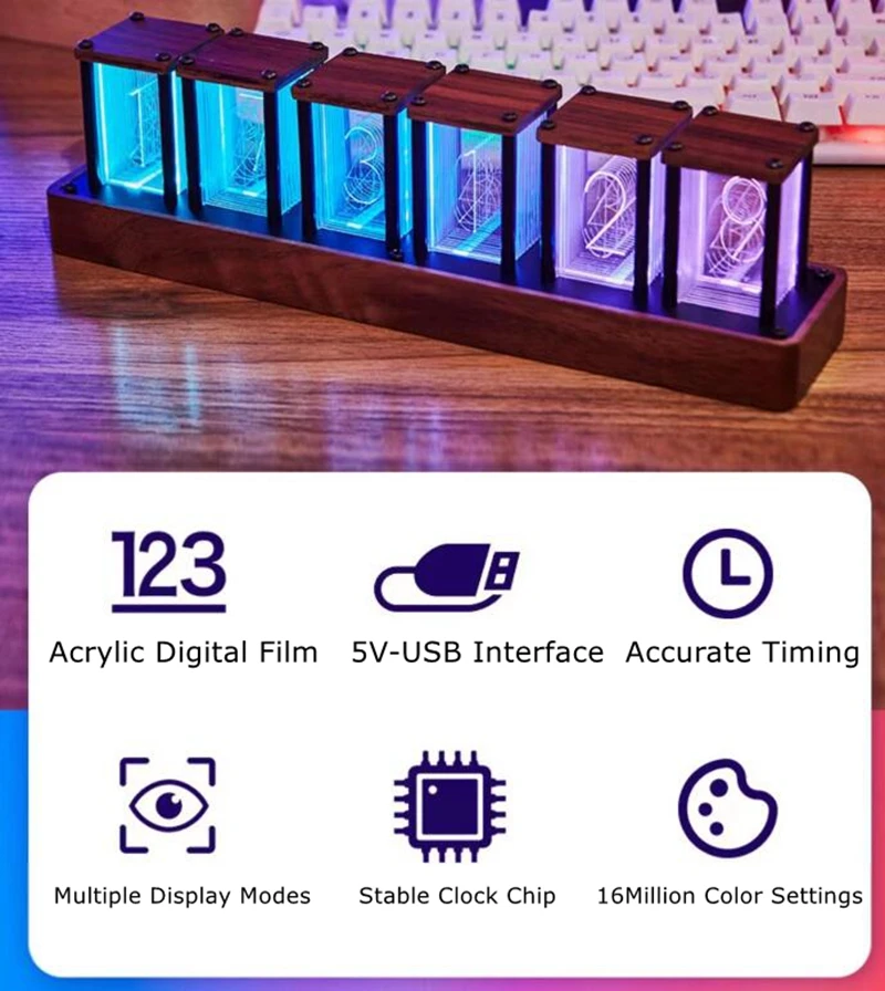 Vintage 16Million RGB Nixie Tube Clock DIY Table Clock Led Digital Electronic Desktop Watch Desk Home Decor Ornaments Gift