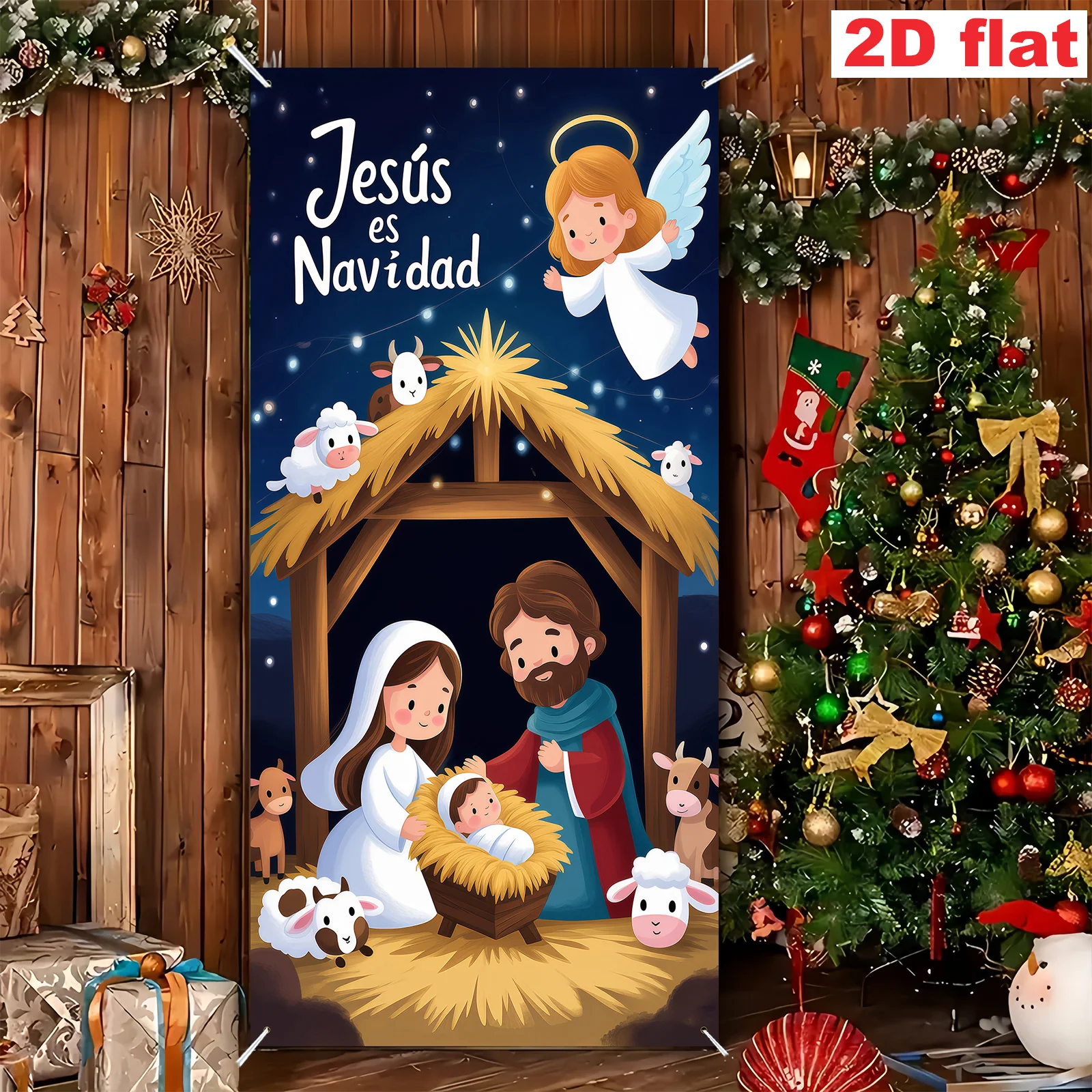 2D flach, 2D-Türbanner, 2D flache Partyflagge, spanisches „Jesus ist Weihnachten“, dekorativer Türbehang – Detail 9