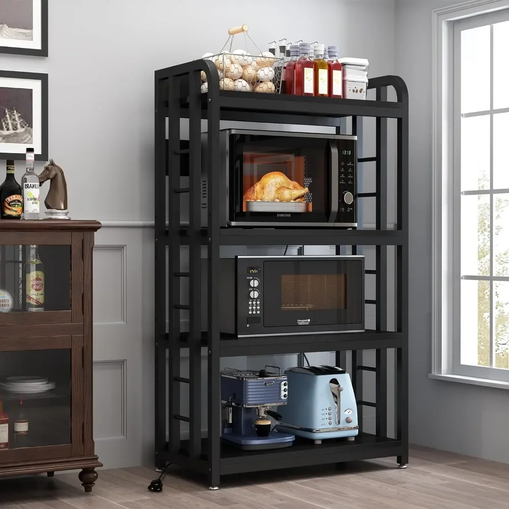 

Microwave stand 4-Tier Kitchen Baker's Rack, Free Standing Baker's Rack Kitchen Stands with Storage Suitable(Black)