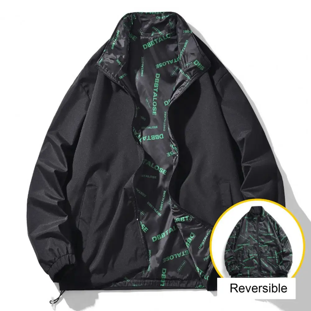 

Lady Zipper Closure Coat Smooth Reversible Men's Outdoor Jacket Windproof Stand Collar Zipper Closure Pockets for Unisex