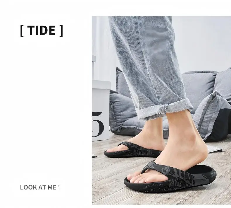 Printed male and female couples large size EVA high elastic flip-flops thick-soled lightweight slippers for outdoor beach shoes
