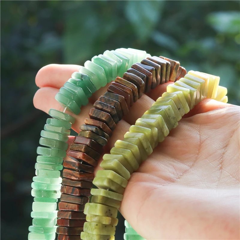Natural Stone Moss Jade Leopard Green Aventurine Square Slice Spacer 3x10MM Gemstone Beads For Jewelry Making Diy Bracelet