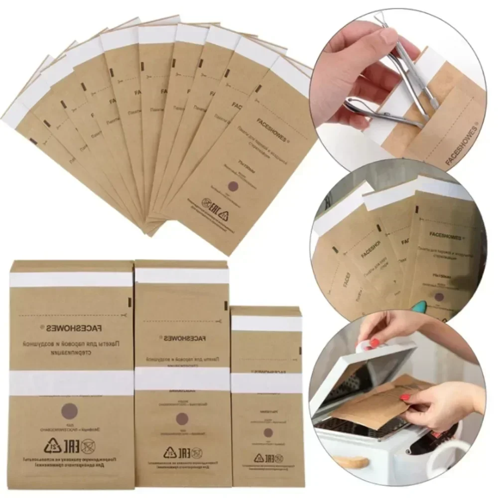 NEW 100Pcs Nail Sterilizer Manicure Kraft Bags Nails Art Clean Sterilization Bag Disposable Manicure Supplies Disinfection Tools