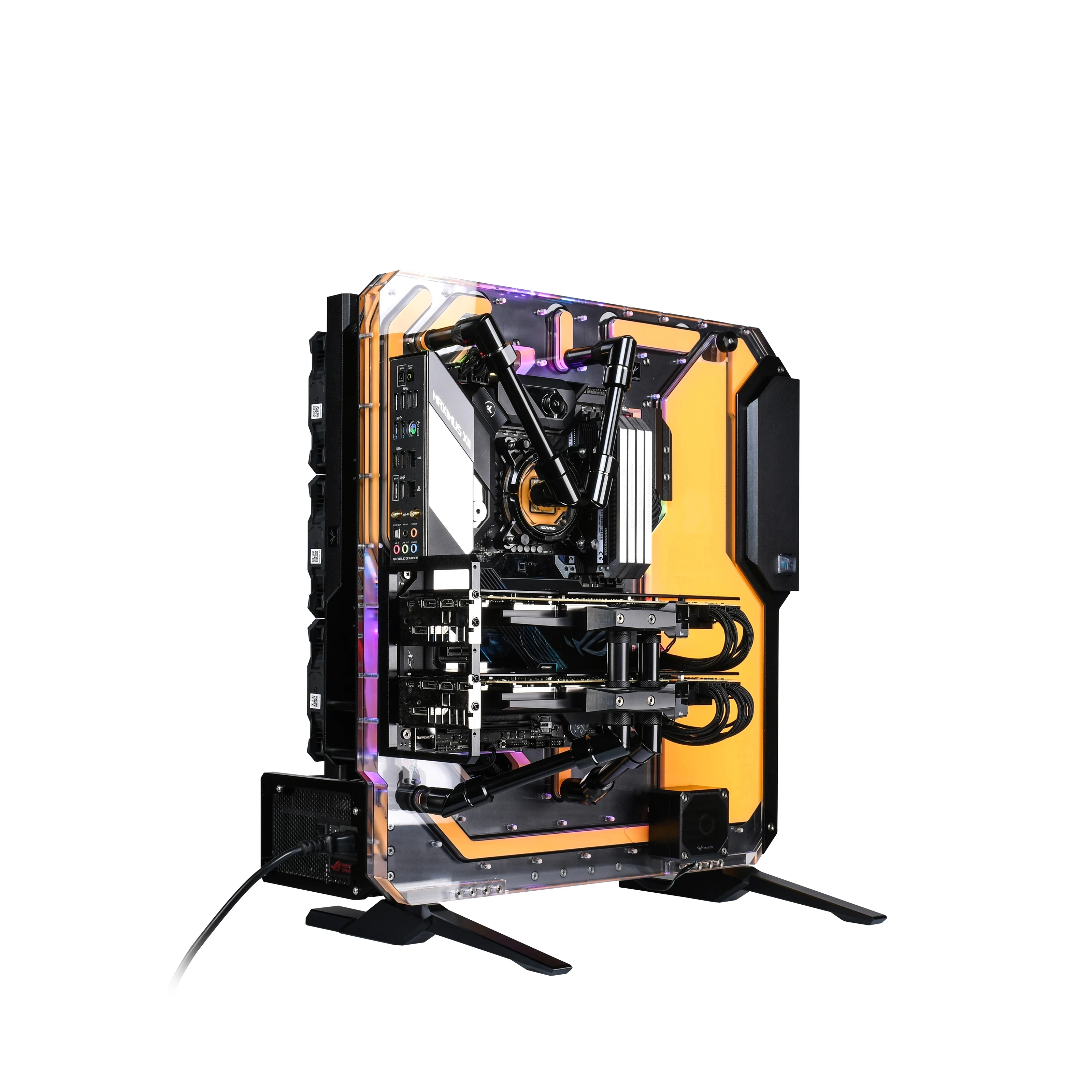 

Granzon G20 E-ATX Open Frame Panoramic Viewing Gaming Computer Case with Acrylic Distro Plate Water-Cooled Chassis