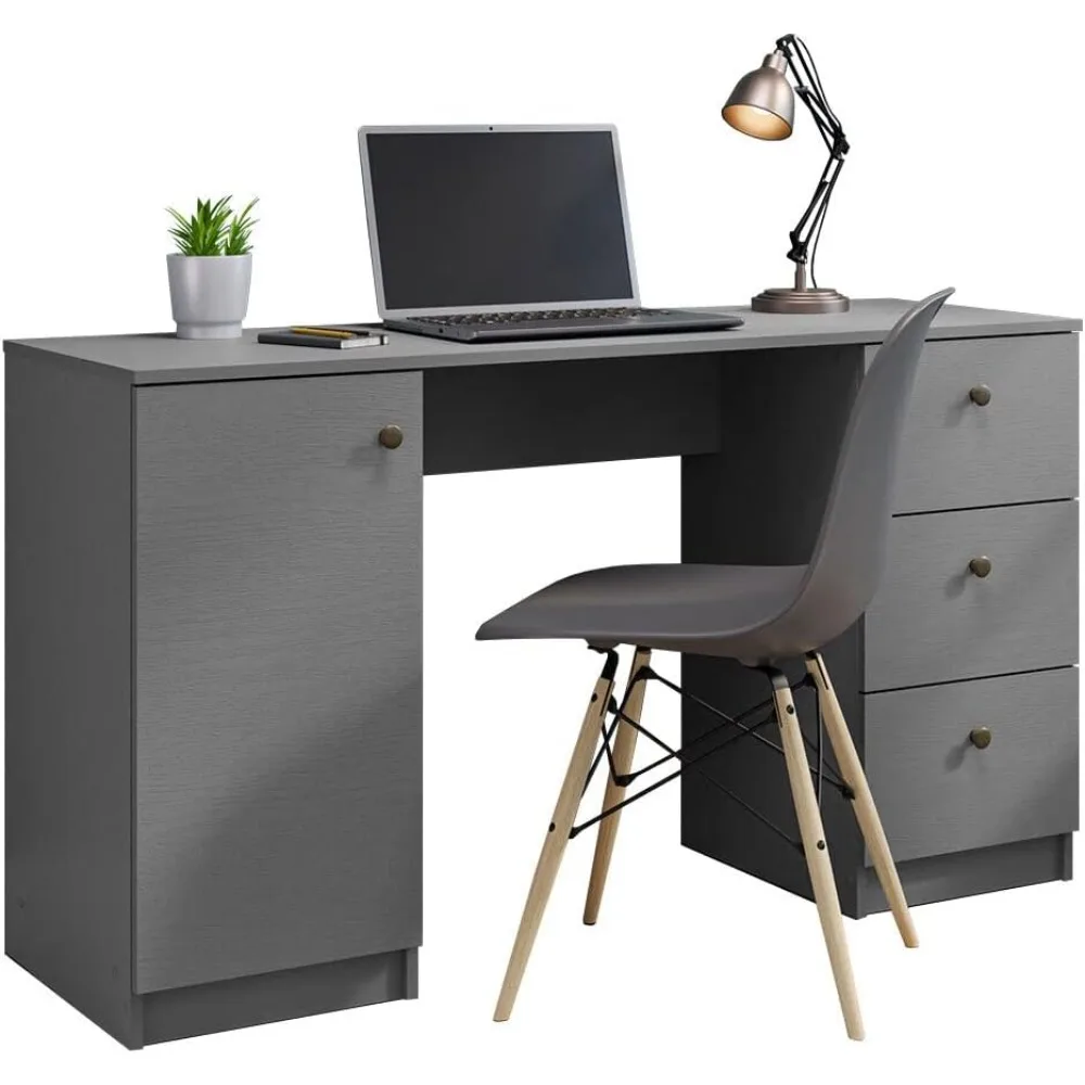 

Madesa Modern 53 inch Computer Writing Desk with Drawers and Door, Executive Desk, Wood PC Table, 30” H x 18” D x 53” W