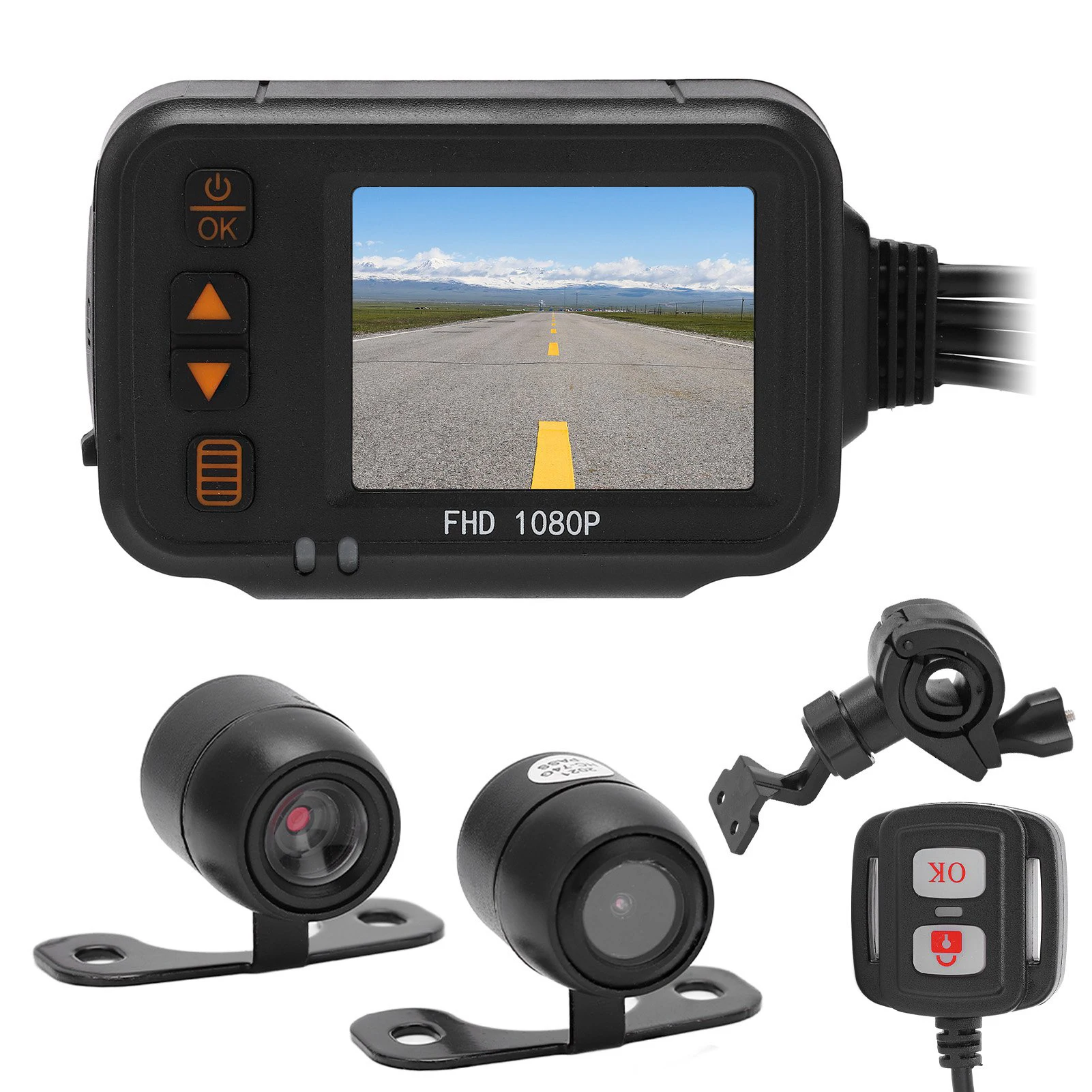 Front View Cam Motorcycle DVR Motorcycle Driving Recorder 2in Display Front Rear Dual Camera 1080P+720P Waterproof Multifunction
