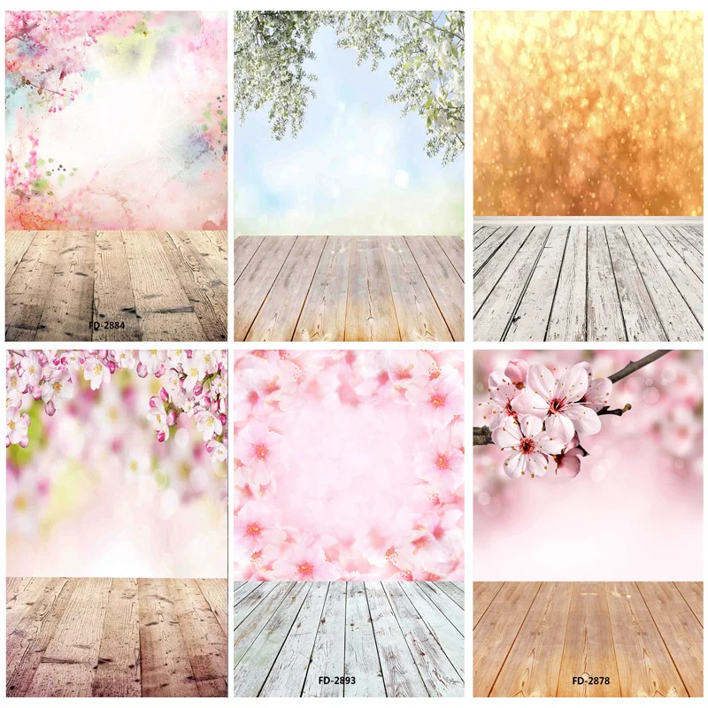 

SHENGYONGBAO Art Fabric Photography Backdrops Props Spring flowering branch Blossom Glitter on wooden background NY-35