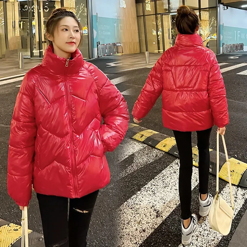 Down Cotton Jacket Collar Winter New Korean Version Loose  Fashionable Versatile Bright Surface Loose Thickened Cotton Jacket Tr
