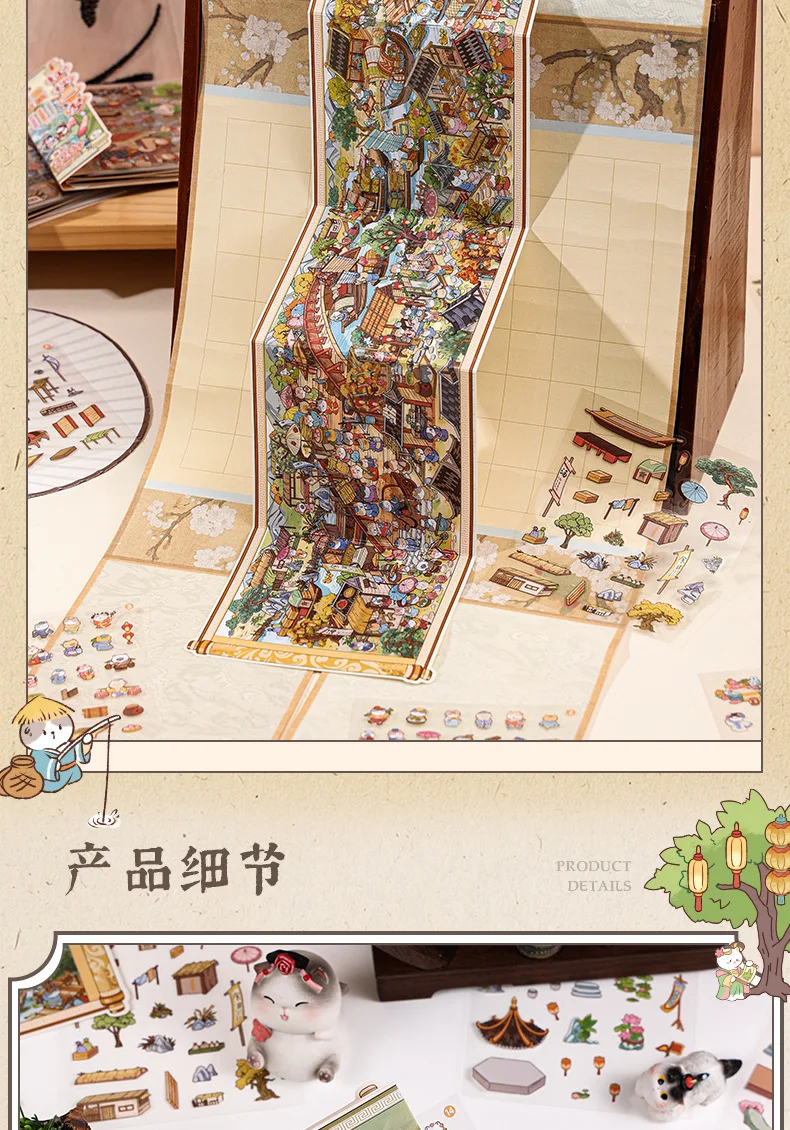 Kawaii Meisterwerk Scroll 3D klassische Arbeit Cartoon Tiere Landschaft Aufkleber DIY Tasche Hütte Szene Halloween Kinder Geschenke – Detail 10