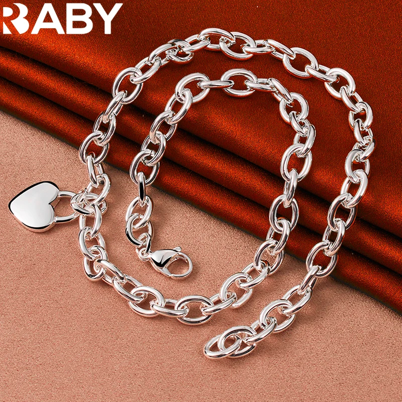 

URBABY 925 Sterling Silver Heart Lock Chain Necklace For Woman Wedding Engagement Party Fashion Charms Jewelry Free Shipping