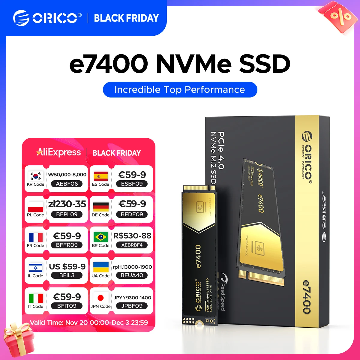 ORICO e7400 PCIe4.0 M.2 NVMe SSD PS5 7400MB/S Internal Solid State