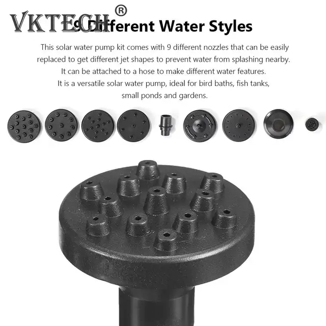 5W 5 V -Os Napenergia -Szökőkút Szivattyú 9 Fúvókával -Szivattyúk Készlet Tó Víz Sprinkler Permetezőgép Madárfürdő -Kerti Medencékhez - Image 5