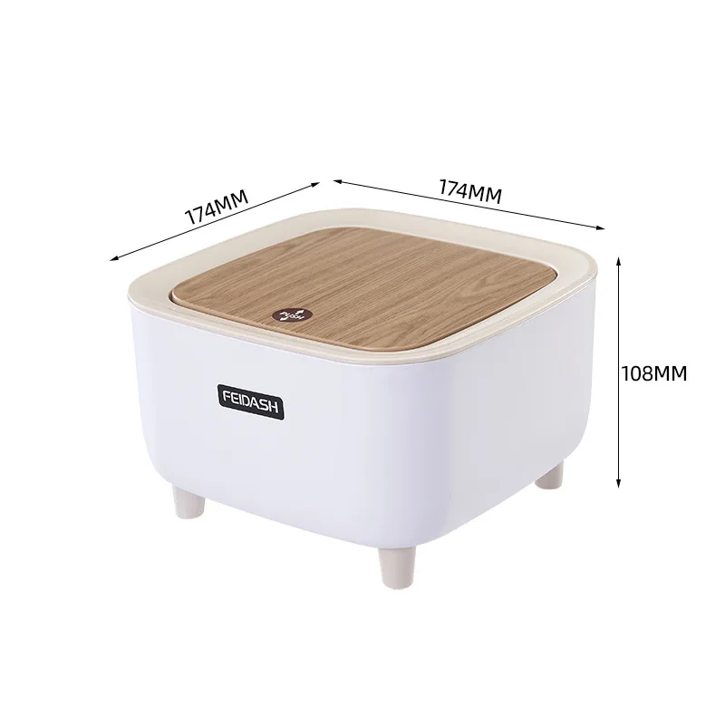 thumbnail image 1 of Cubo de basura con tapa, cubo de basura con prensa para sala de estar, baño, cocina, cubo de basura con patas altas, cubo de basura de imitación de madera, 1 of 5
