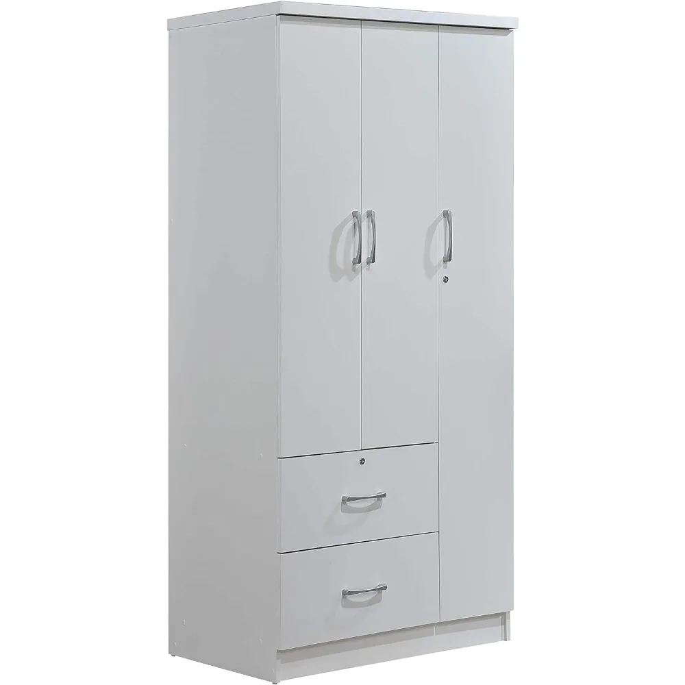 

Hodedah 3-Door 2-Drawers, 3-Shelves in White Bedroom Armoires, 21" D x 36" W x 72" H