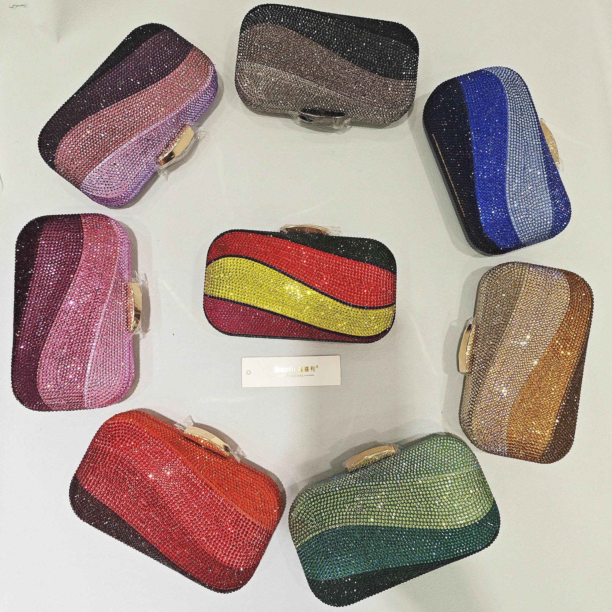 

JIAXILI Arainbow Rhinestone Crystal clutch Purse Women’s Chain Mini Minaudiere Fashion Lady Evening Shoulder bag Handbag Banquet