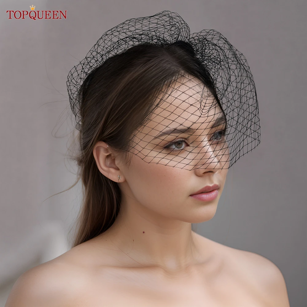 Bridal Veil TOPQUEEN VA02B Handmade Birdcage Veil Blusher Veil White Ribbon Flower Headband for Bridal Hair Accessories Face