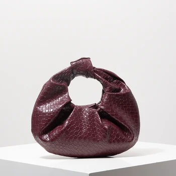 Vintage Faux Leather Woven Pattern Handbag, Knotted Crescent Bag, Pleated Cloud Bag, Women's Party Dress, Burgundy Wallet, Elegant Evening Bag (Pattern Random) 1