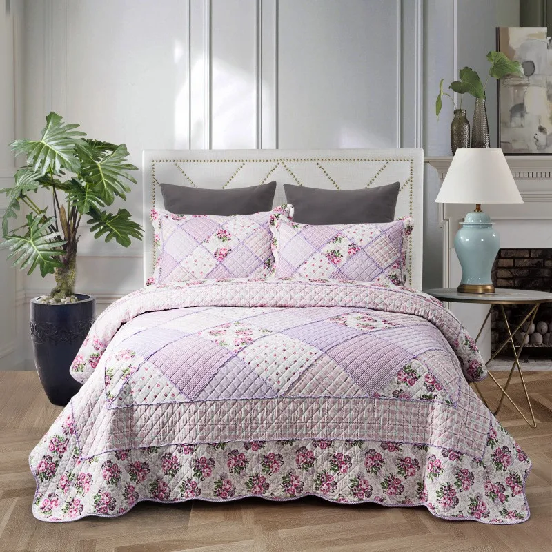 

Handmade 100% Cotton Quilted Bedspread Set Patchwork Duvet Linen Blanket Cubrecam Bed Cover Colcha Summer Quilt Bedding Set 3PCS