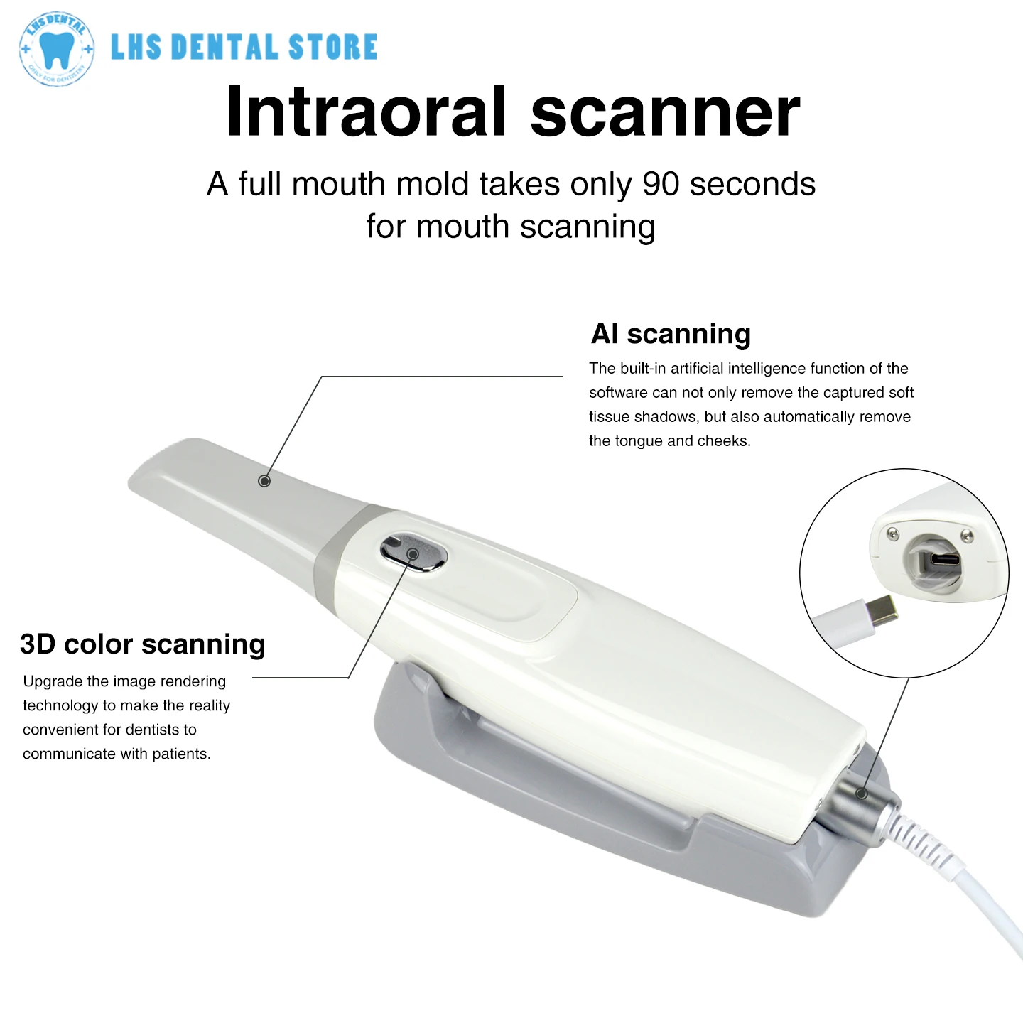 Scanner Dentale 3D con Scansione AI e Scansione a Colori 3D, Acquisizione Rapida di Impronte in 90 Secondi, Scanner Intraorale Dentale - immagine 5