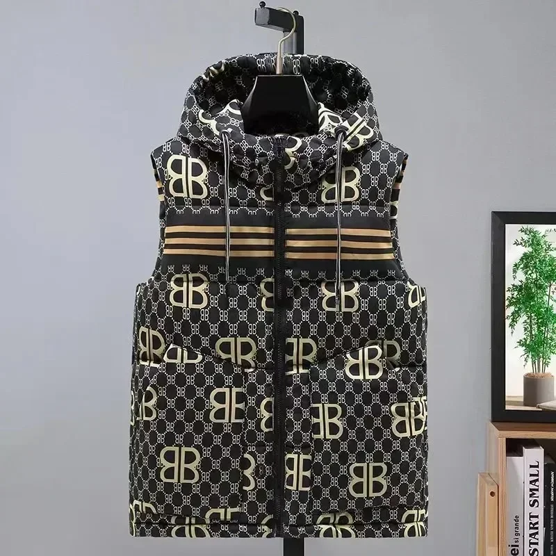 Luxury Down Vest for Men and Women, Zippered Sleeveless Jacket, Hooded Jacket, Warm Vest,casual Sportswear,couple Fashion,winter