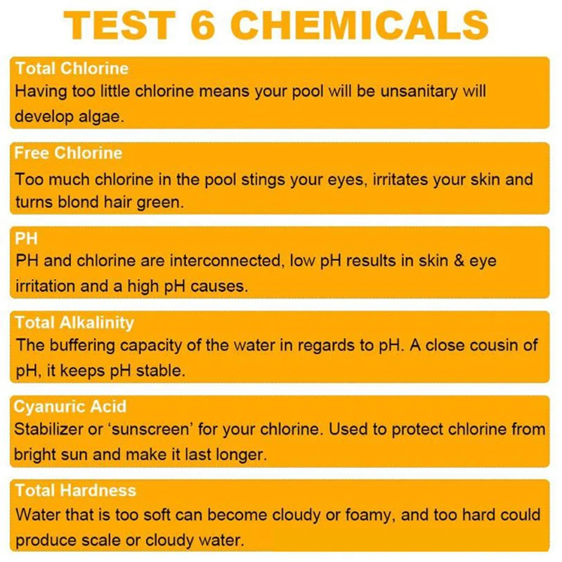 50Pcs/Bottle 6 In 1 Multipurpose Chlorine PH Test Strips SPA Swimming Pool Water Tester Paper High Quality