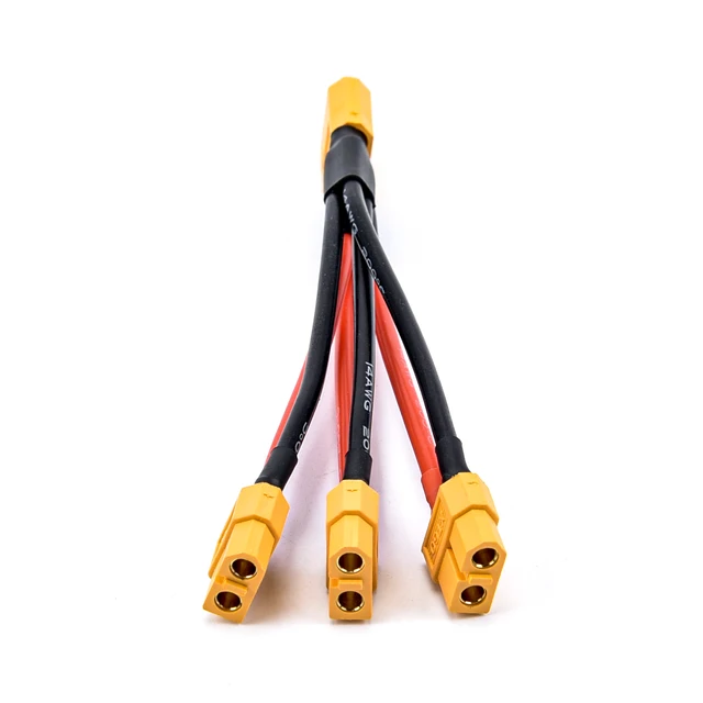 XT60 Parallel Battery Connector Male/Female Cable Dual Extension Y Splitter/ 3-Way 14AWG Silicone Wire for RC Battery Motor 1 male to 3 female