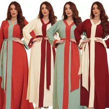 

Maxi Dresses for Women Fashion Color Block Loose Casual Middle East Muslim Qtar Arabic Oman Dubai Robe Orange Fall 2022