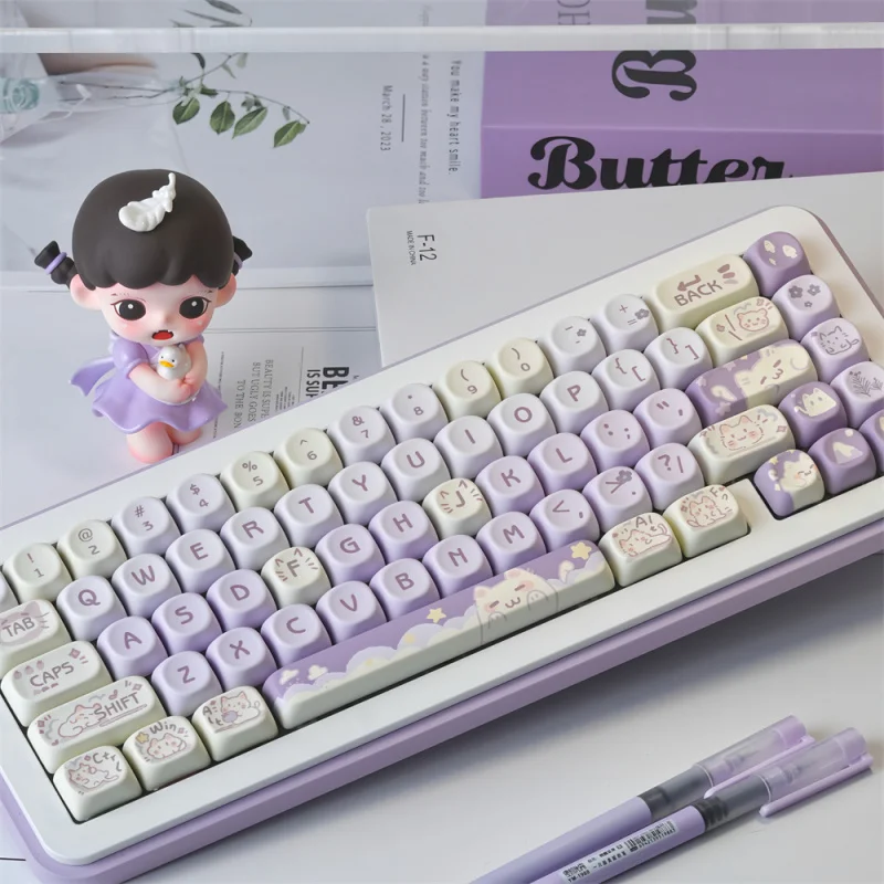 Vibrant Purple Cat Keycap Set - 132-Key MOA Profile Dye-Sublimation Keycaps