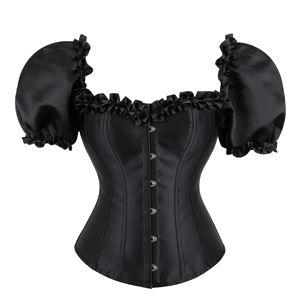 Corsets Bustiers for Women Overbust Corset Top Corselet Sexy Off Shoulder Sleeve Costume Plus Size Corsetto Korsett Black