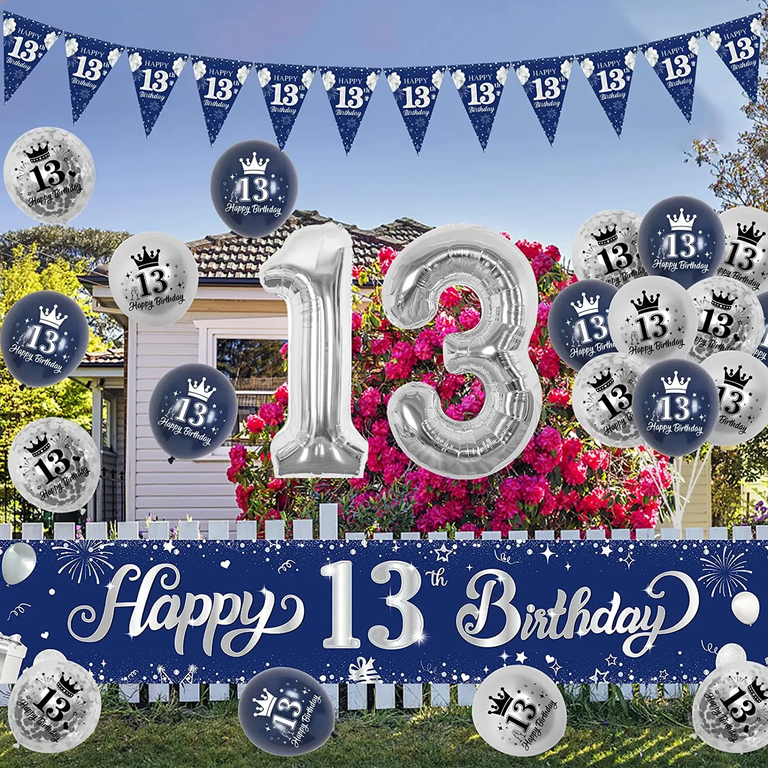 13. Geburtstag Dekoration – Schillernde Zahl 13 & Sterne Banner Für Teenager-Party