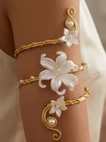 Gold Floral Upper Arm Cuff Bracelet for Women - Image 2