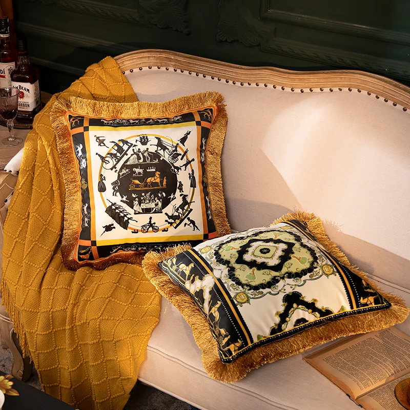 

Horse Pillows Velvet Cushion Case 45x45 55X55 Tassel Decorative Pillow Cover For Sofa Luxury European Style Home Decoration