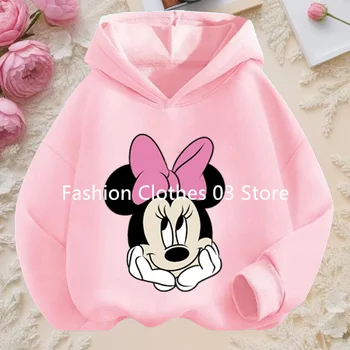 Disney Mickey Minnie Kids Hooded Sweatshirt Anime Cartoon Christmas Print Pullover Boys Girls Kawaii Winter Casual Warm Top Gift