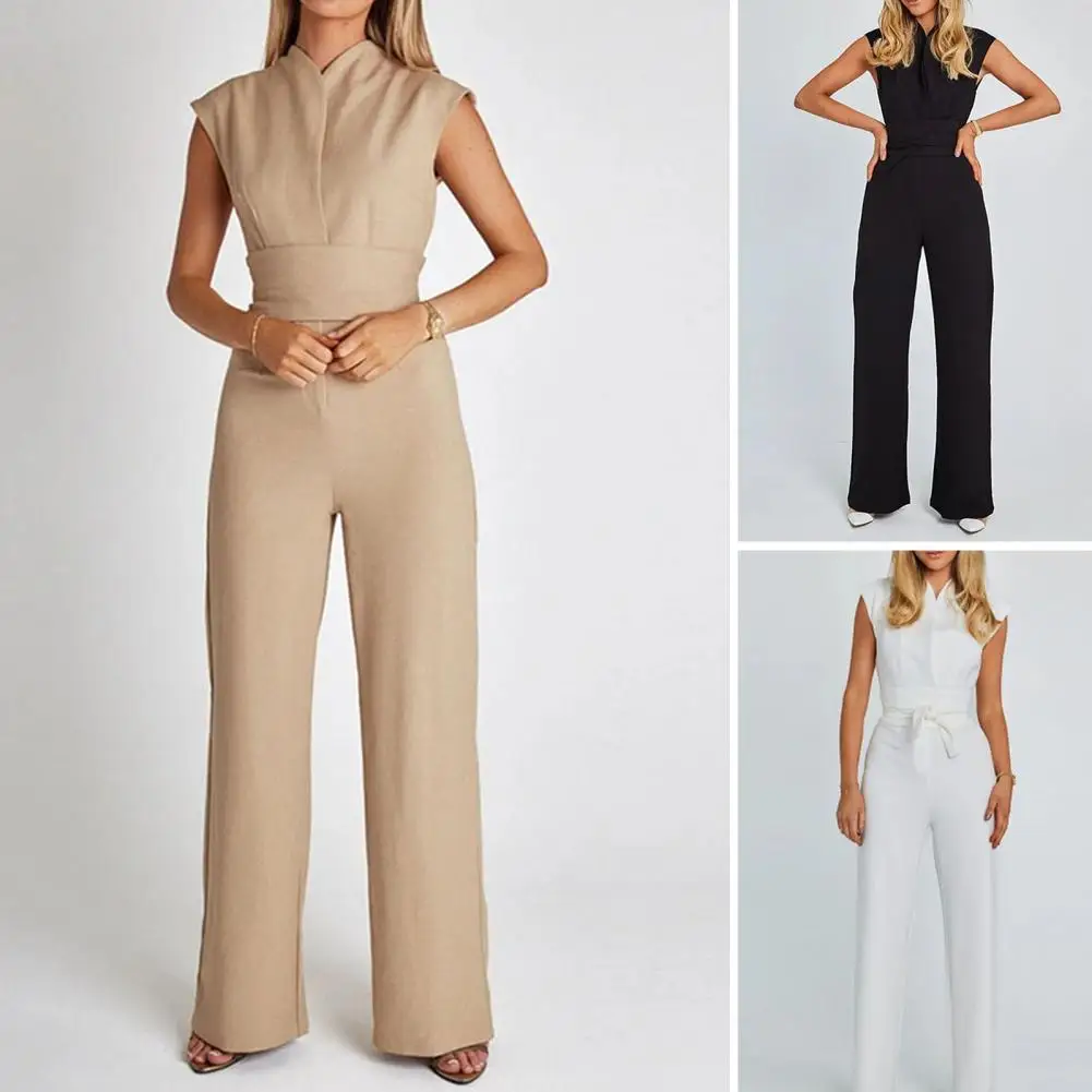 

Women Jumpsuit Sleeveless OL Style Wide Leg Straight Commute Tight Waist Soft Plus Size Women Summer Jumpsuit Women Clothes