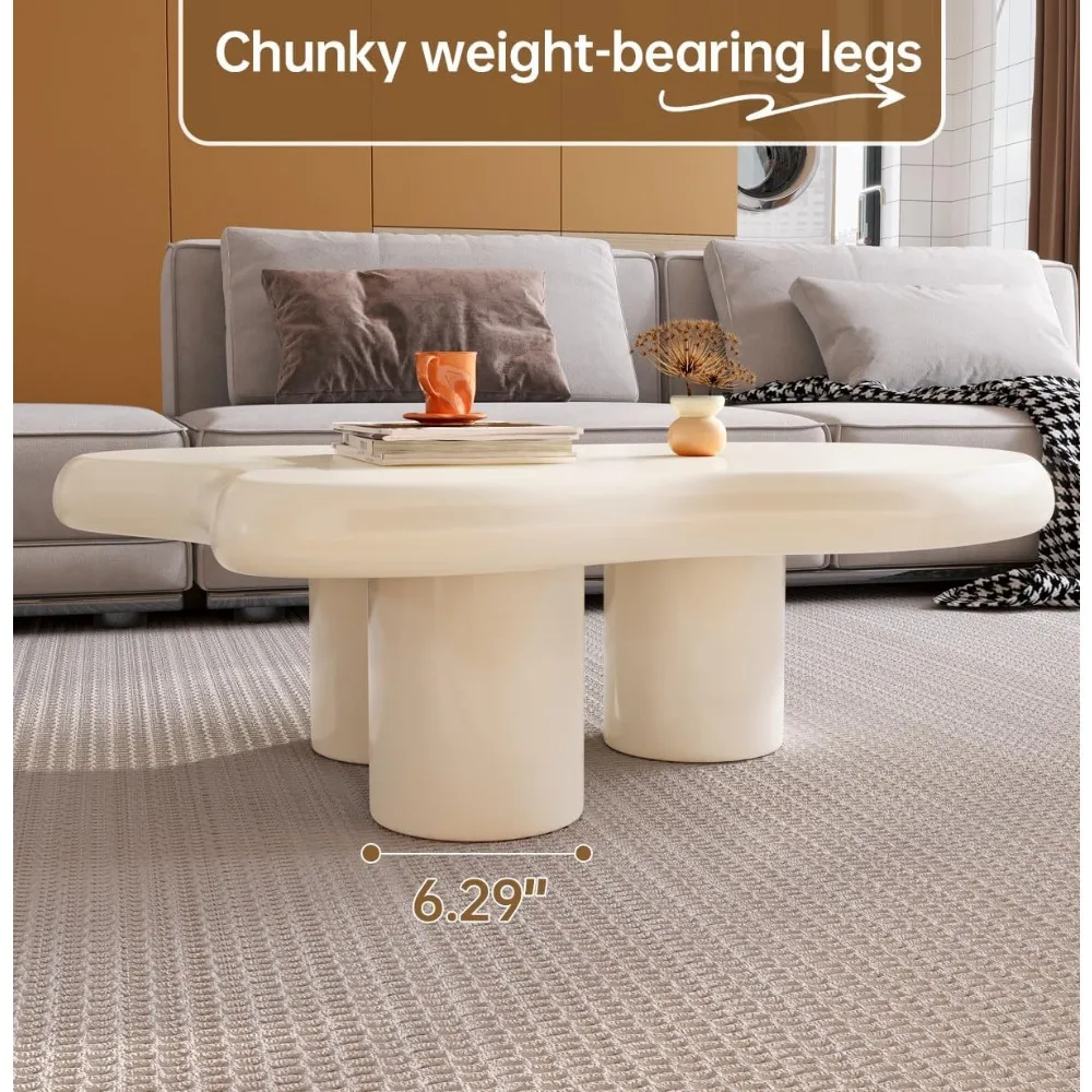 Cloud Coffee Table, Modern White Coffee Table for Living Room, Cute Irregular Indoor Tea Table with 3 Legs, Easy Assembly 5