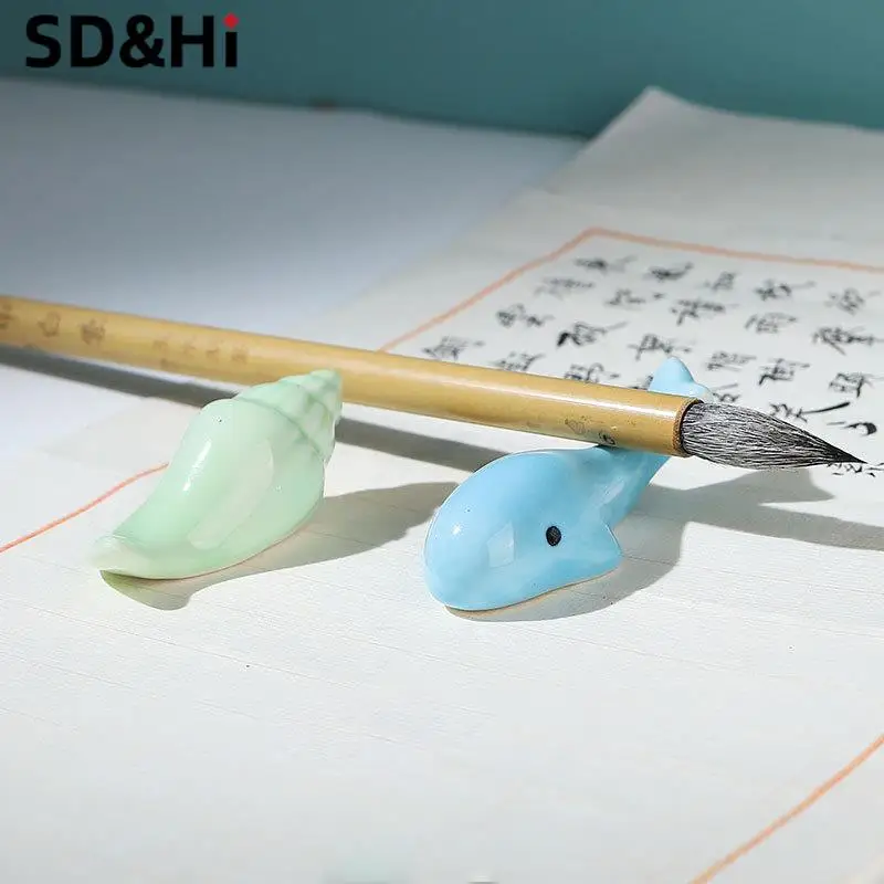 Cute Animal Ceramic Paint Brush Pen Holder Pen Rack Display Stand Palette Watercolor Gouache Painting Art Supplies