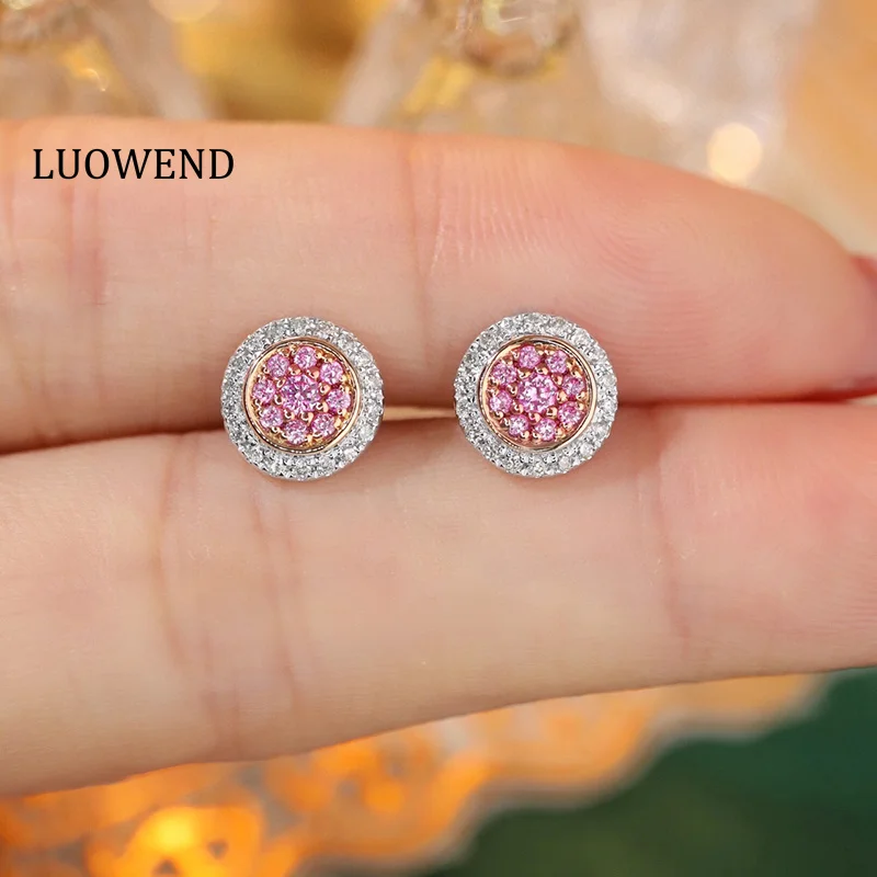 

LUOWEND 18K White Gold Earrings Romantic Elegant Design 0.40carat Real Natural Pink Diamond Stud Earrings for Women Wedding