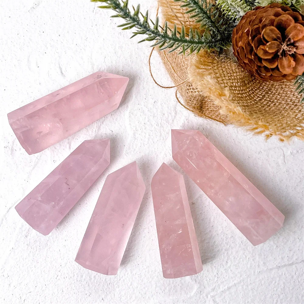 Natural Pink Crystals Wand High QualityCrafts Crystal Rose Quartz Point Tower Reiki Healing For Healing and home decoration 4
