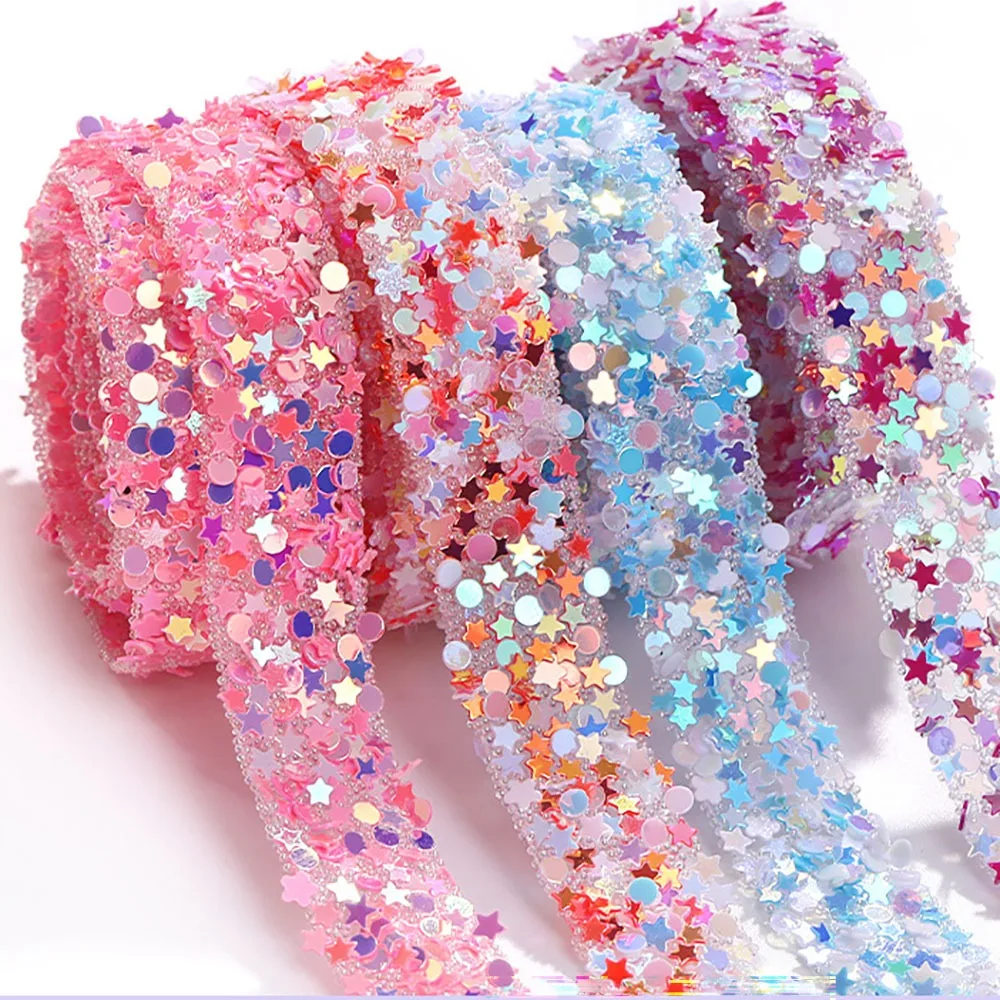 1 Yard 12 mm Stern-Pailletten-Streifen, selbstklebendes Band, doppelseitige Diamant-Rollen-Aufkleber für DIY-Handwerk, Geburtstagsdekoration