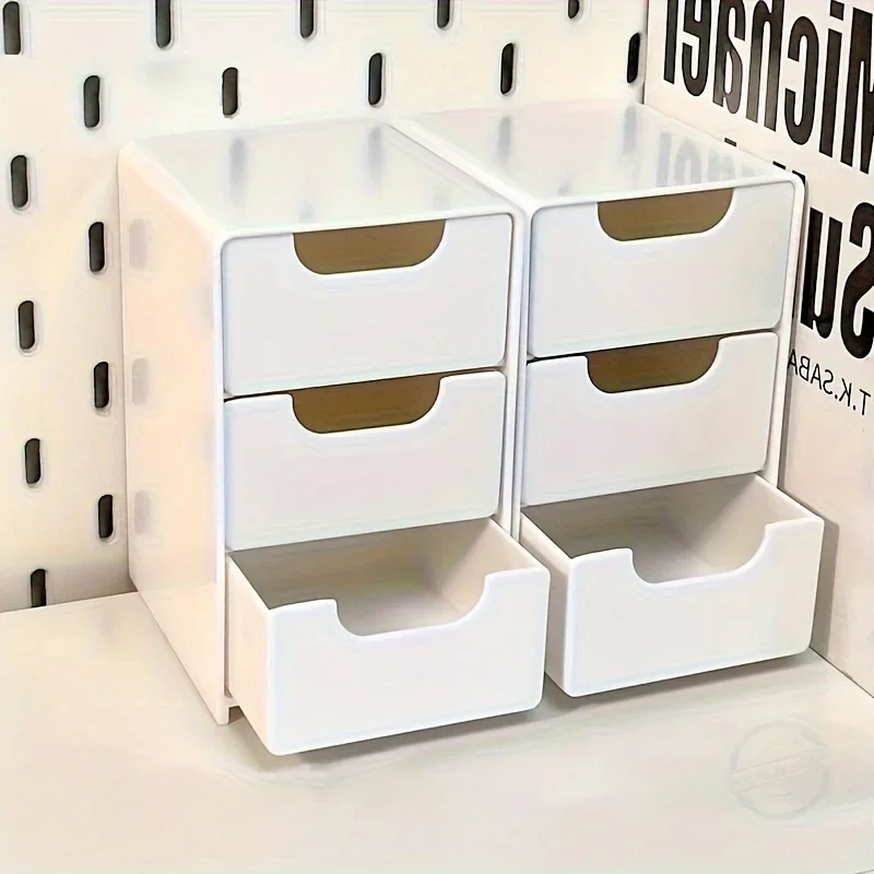 3-Tier Desktop Storage Box Plastic Cosmetic Organizer Desktop Drawer Type Sundries Jewelry Containers Craft Storage Supplies