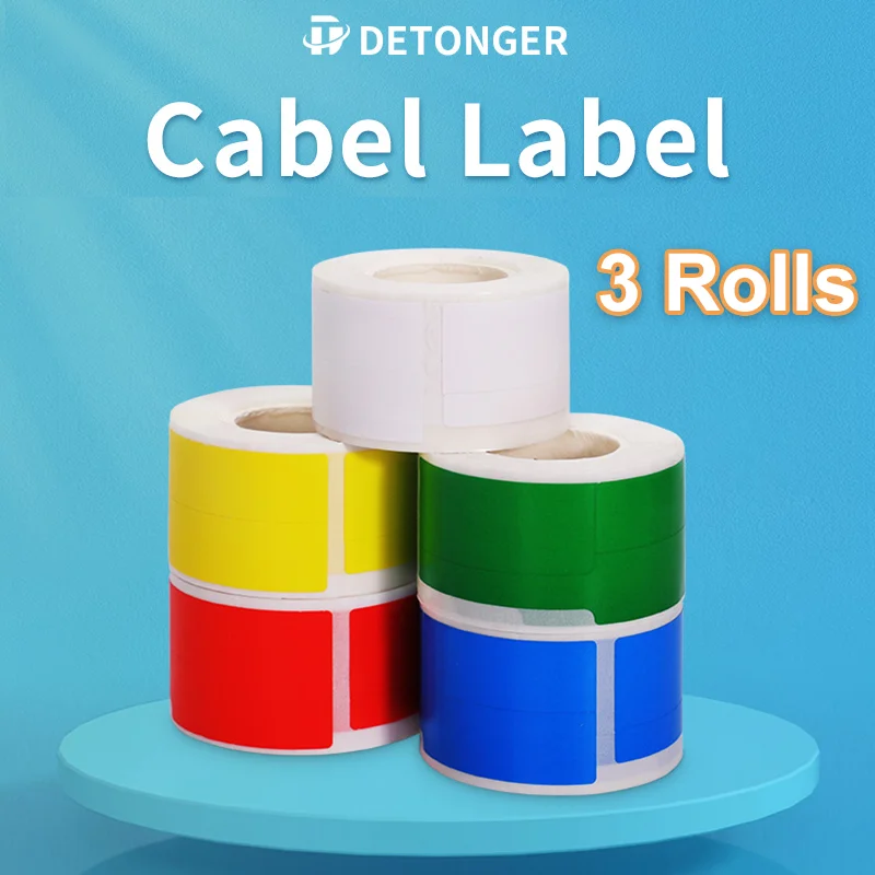 Cable Tag Sticker for DETONGER Thermal Printer 3 Rolls Barcode Communication Cable Self-adhesive label