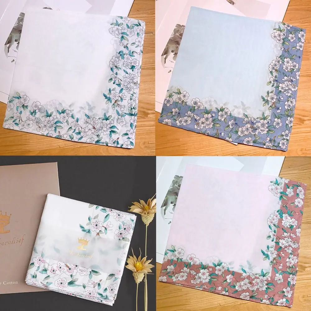 

Eco-friendly Printed Square Handkerchief Women Pure Cotton Soft Cloth Towel Reusable Thin Neck Scarf