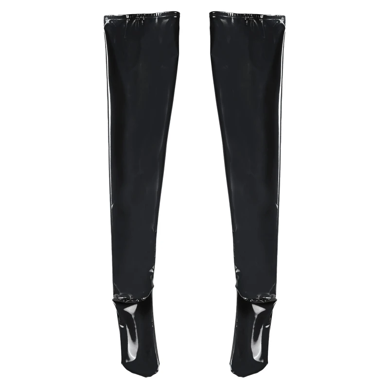 3XL Plus Size Wetlook PVC Leather Thigh High Stockings Gothic Punk Reflective Shiny Pole Dance Night Club Party Lingerie