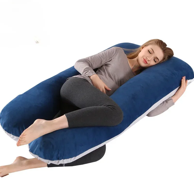 Pregnancy pillow multifunctional maternity pillow casual simple crystal velvet double color abdomen support U-shaped cushion pregnant pillow