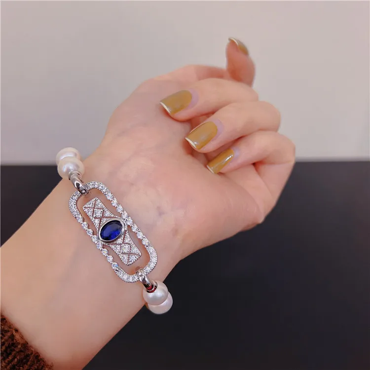 Natural Pearl Cultured White Pearl Cubic Zirconia Pave Bracelet 8