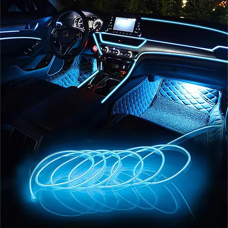 

5M Car Interior Led Decorative Lamp EL Wiring Neon Strip For Auto DIY Flexible Ambient Light USB Party Atmosphere Diode Lights
